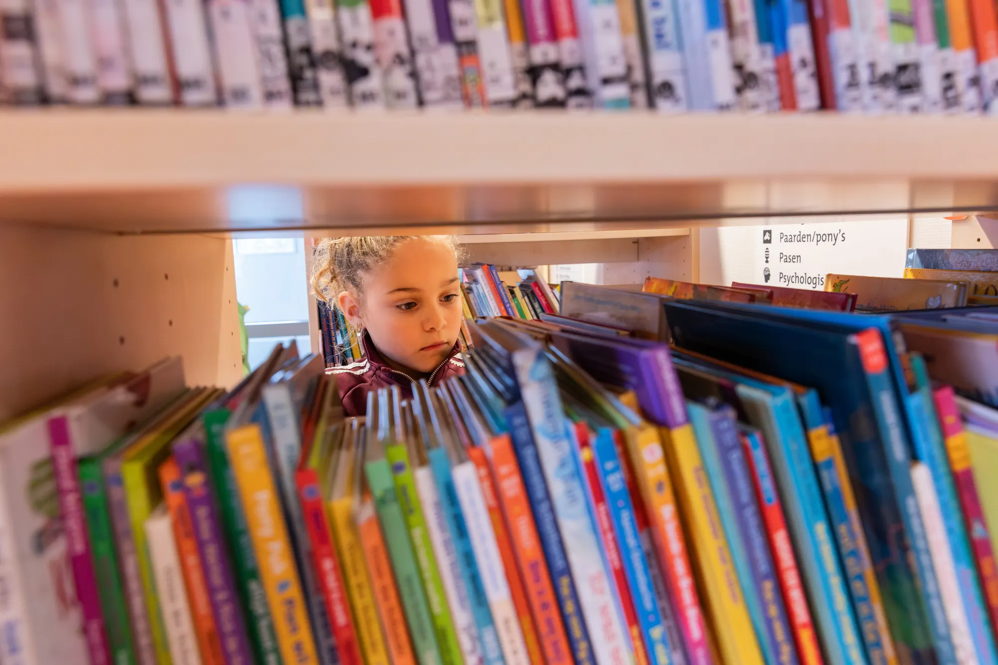 Leerling in bibliotheek